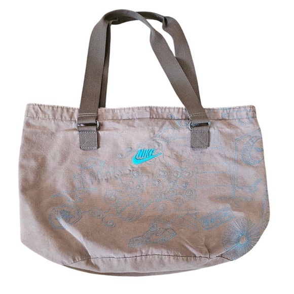 Vintage Y2K nike fabric brown carry bag with ue embroidered design - Picture 1 of 10